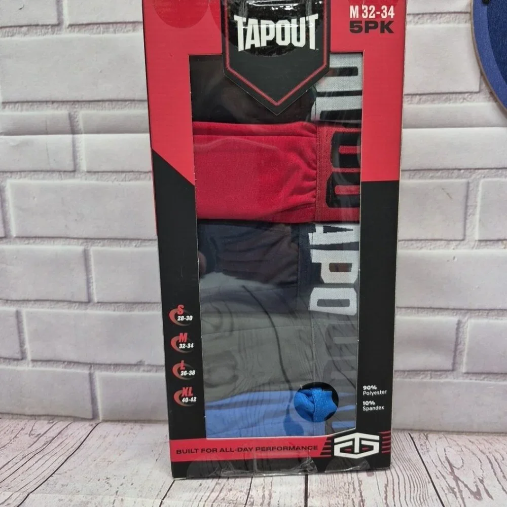 Tapout 5-Pair Men's Core Boxer Briefs, Wide Waistband, 4way Stretch ~ M (32-34)